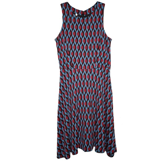 Anthropologie 4C Women's XS Geometric Red/Blue/Black Print Dress - Picture 1 of 7